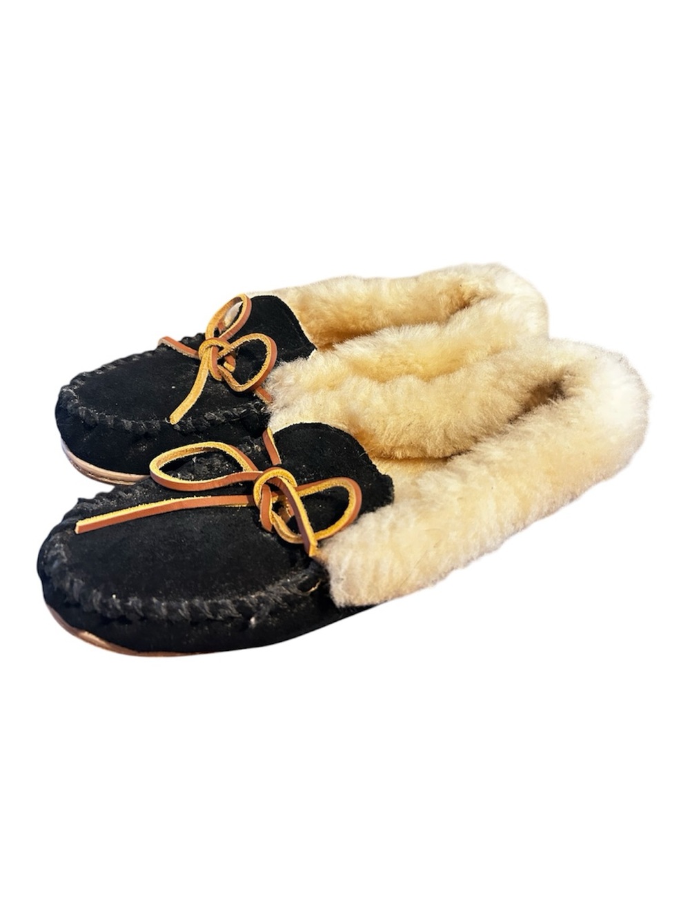 Minnetonka Alpine Black Suede Sheepskin Indoor Outdoor Slippers